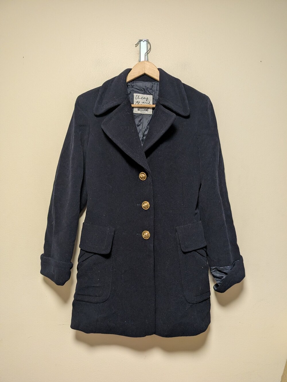 Moschino Cheap and Chic Italy Navy Virgin Wool Cashmere Coat Size 6
